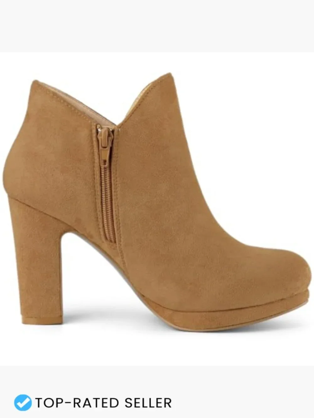 Chunky Heeled Ankle Booties Faux Suede Platform Block Heel Zip Closure Casual